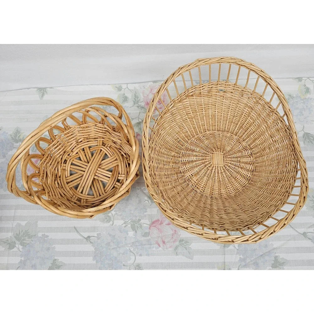 Wicker‎ Woven Basket Natural Tone Decorative Handle Set